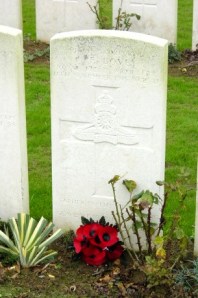 The grave of my great great uncle, Cpl John E. Bovey, Royal Field Artillery, in the British Cemetery, Brebières, Photo: Stephen Rawles.